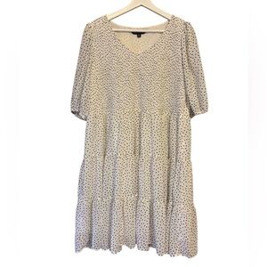 Black Polka Dots on a White Cream V-Neck Midi Dress